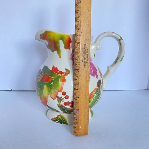 Nantucket Home Large Ceramic Fall Leaves Pitcher With Big Handle Autumn Colors - Picture 11 of 14